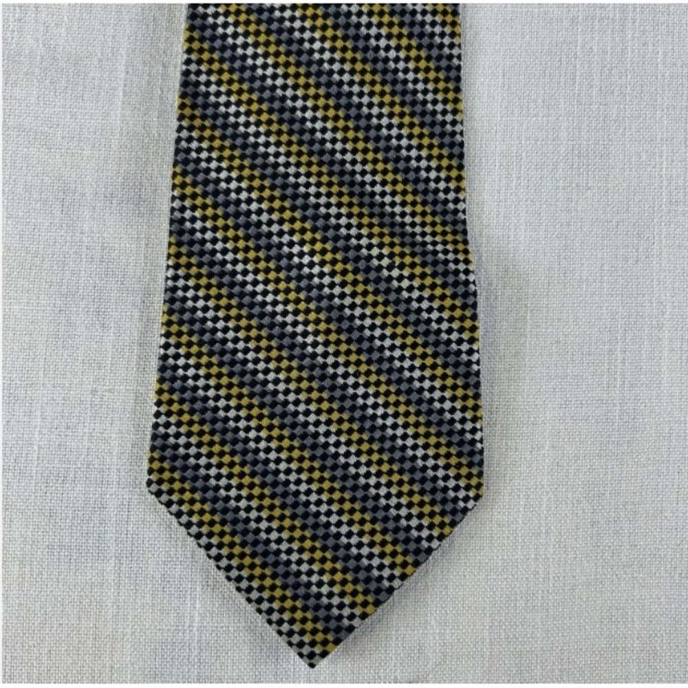 Men's Geometric Patterned Necktie Vintage Tie- Diagonal Striped Grays/Yellow